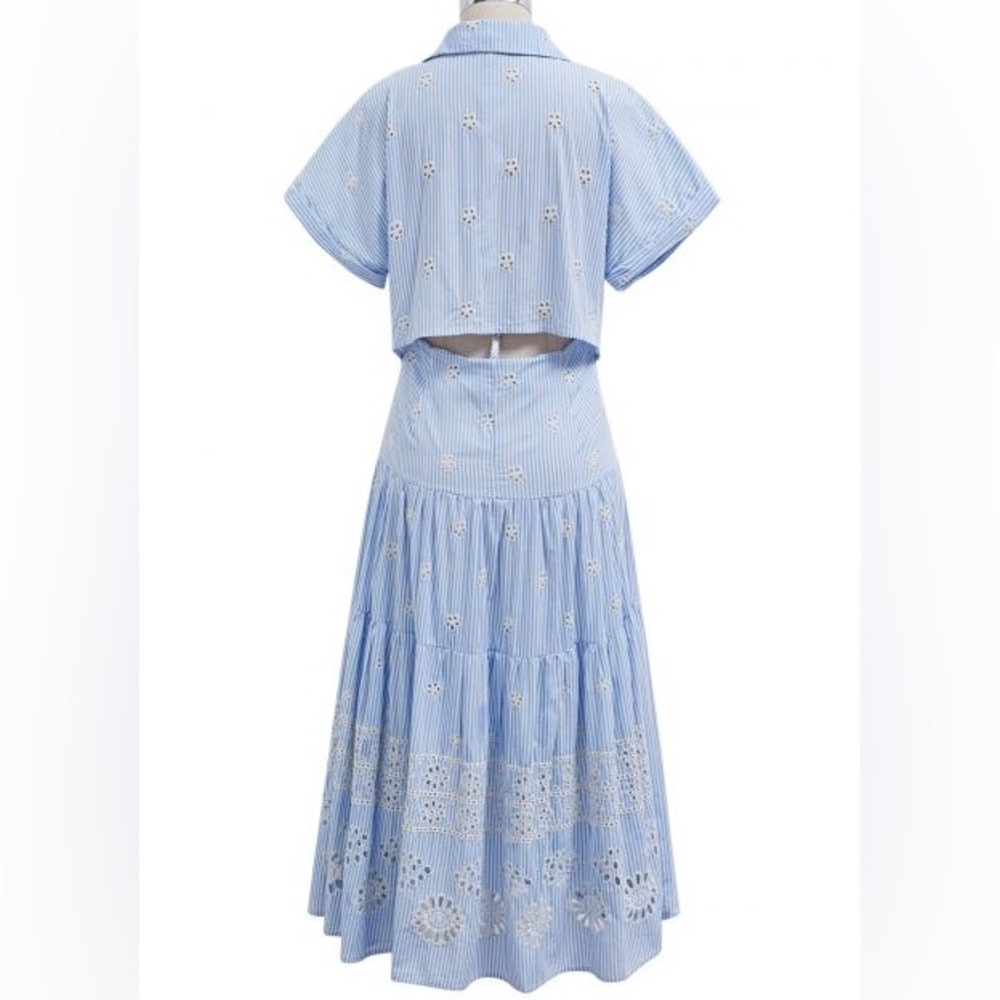 Blue Striped Eyelet Dress NWT - Picture 3 of 10